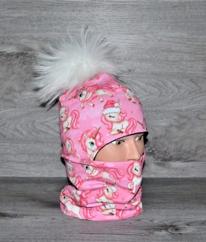 Tuque licorne d’hiver fond rose